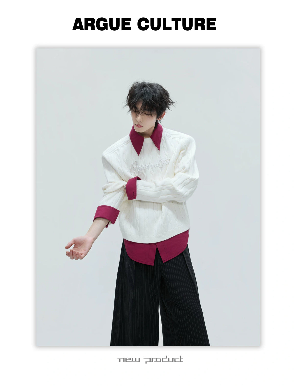 Pearl-Logo Two-Piece Wool-Blend Knit Sweater - description image 14