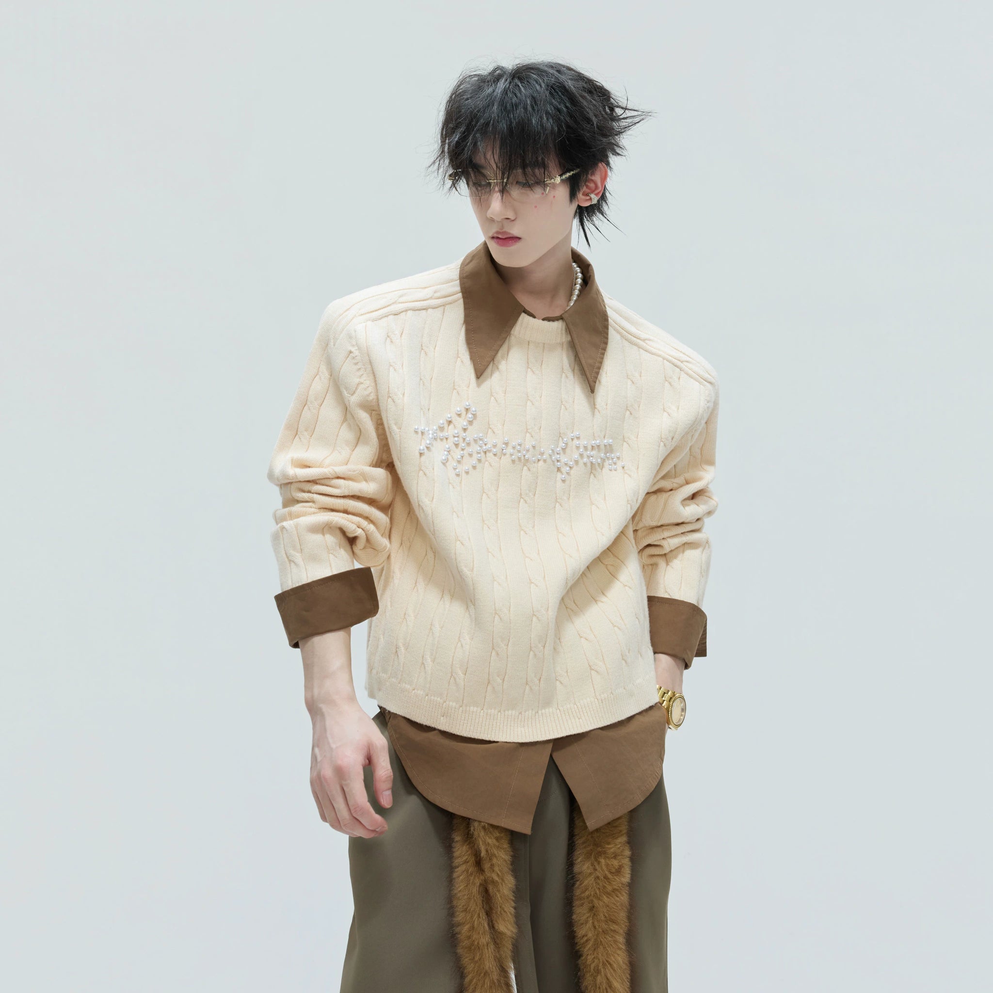 Pearl-Logo Two-Piece Wool-Blend Knit Sweater - main image 2