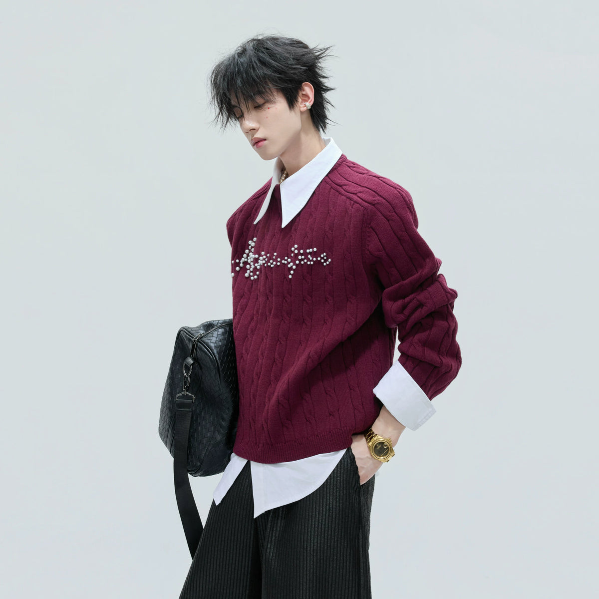Pearl-Logo Two-Piece Wool-Blend Knit Sweater - main image 3