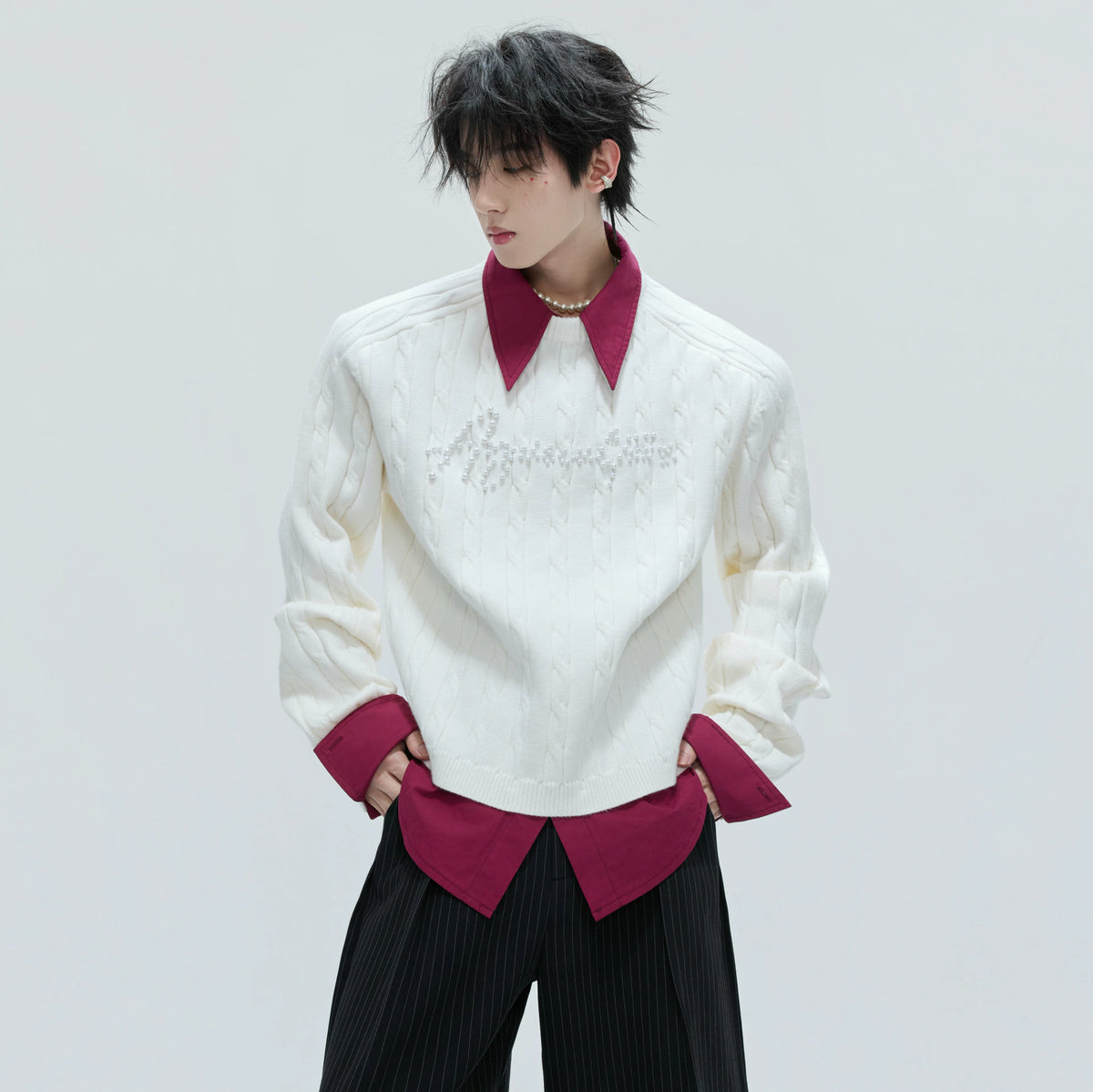 Pearl-Logo Two-Piece Wool-Blend Knit Sweater - main image 4