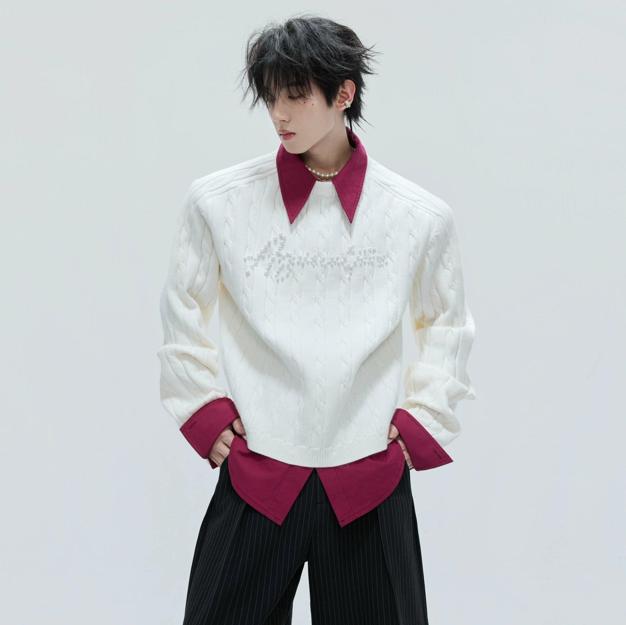 Pearl-Logo Two-Piece Wool-Blend Knit Sweater - main image 4