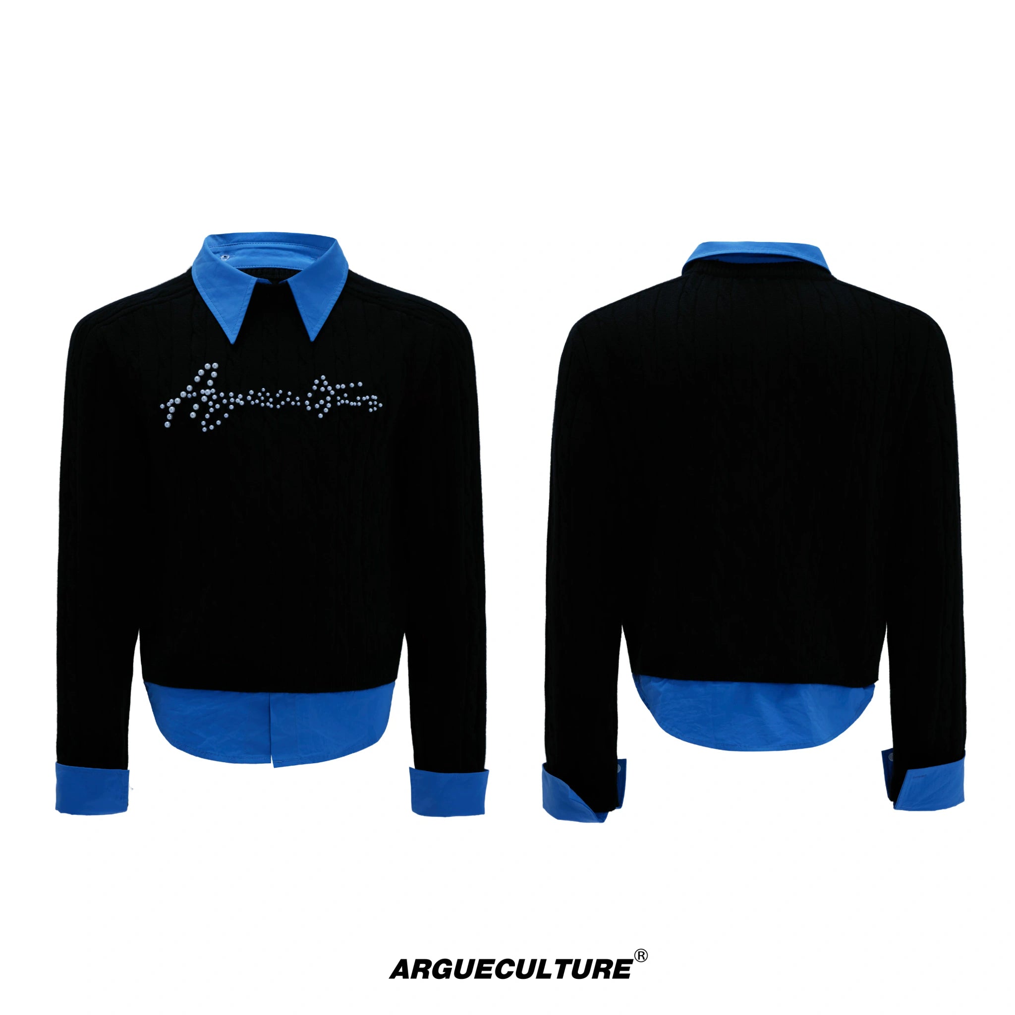 Pearl-Logo Two-Piece Wool-Blend Knit Sweater - Black Top