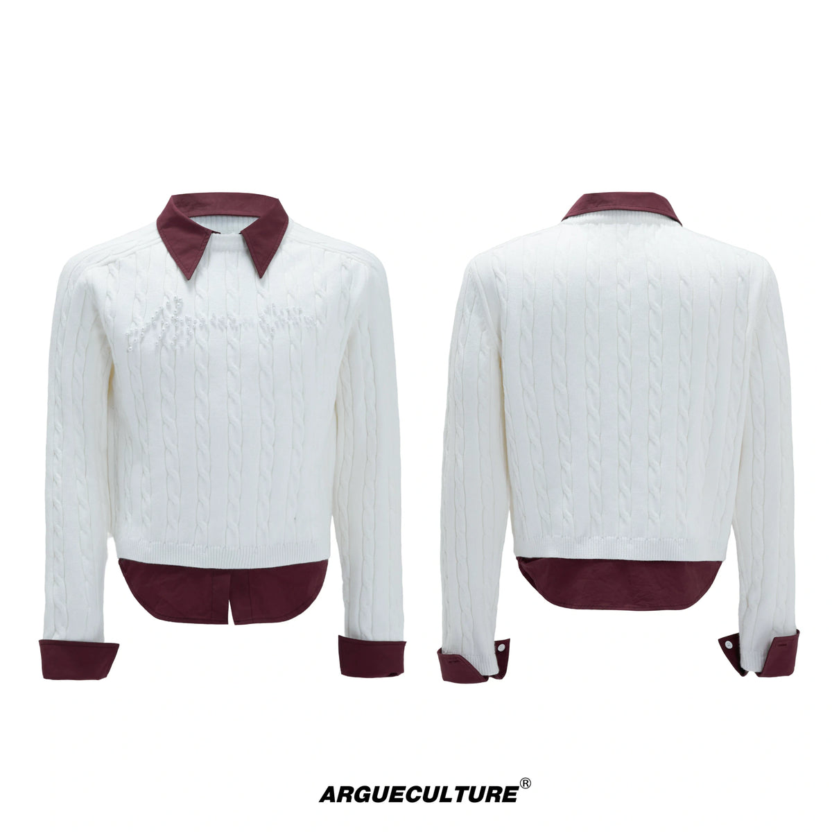 Pearl-Logo Two-Piece Wool-Blend Knit Sweater - White Top