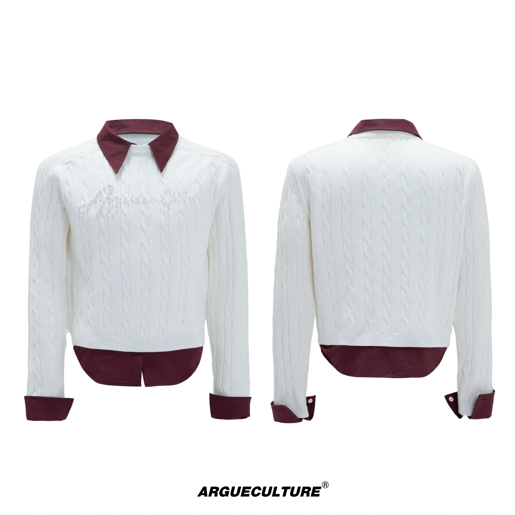 Pearl-Logo Two-Piece Wool-Blend Knit Sweater - White Top