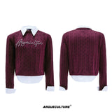 Pearl-Logo Two-Piece Wool-Blend Knit Sweater - Red Top