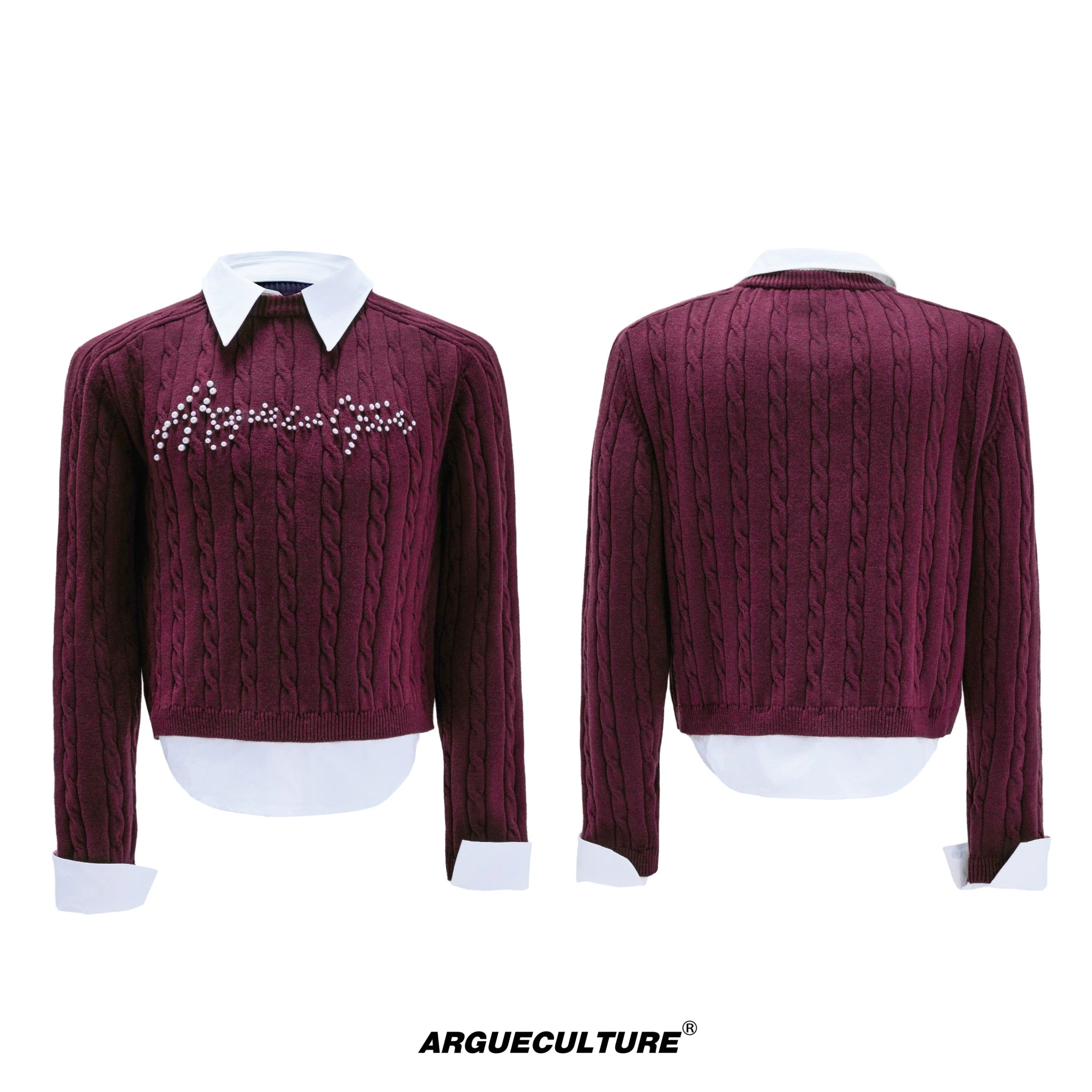 Pearl-Logo Two-Piece Wool-Blend Knit Sweater - Red Top