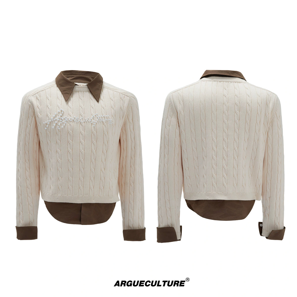 Pearl-Logo Two-Piece Wool-Blend Knit Sweater - Khaki Top