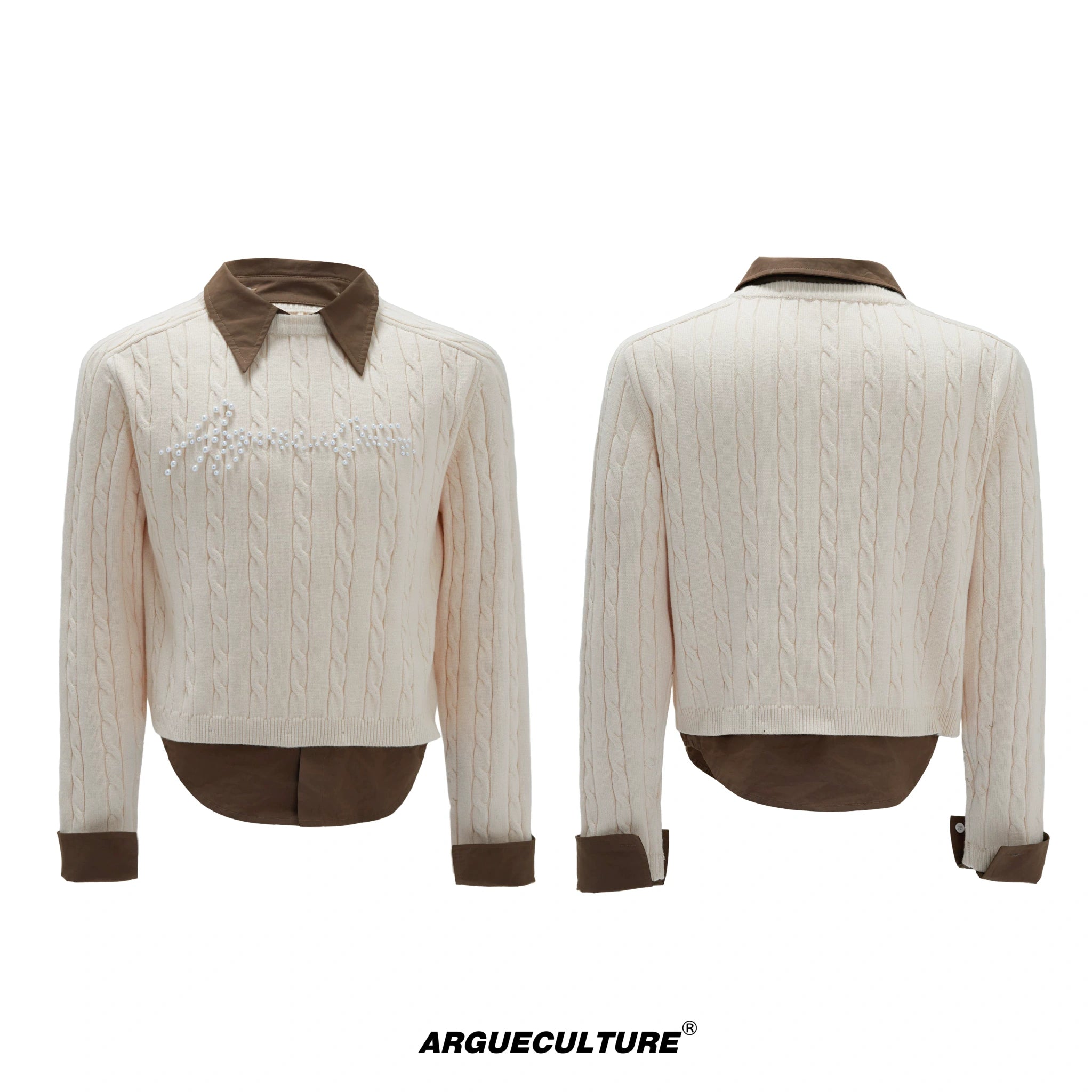 Pearl-Logo Two-Piece Wool-Blend Knit Sweater - Khaki Top