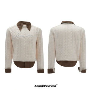 Pearl-Logo Two-Piece Wool-Blend Knit Sweater - Khaki Top