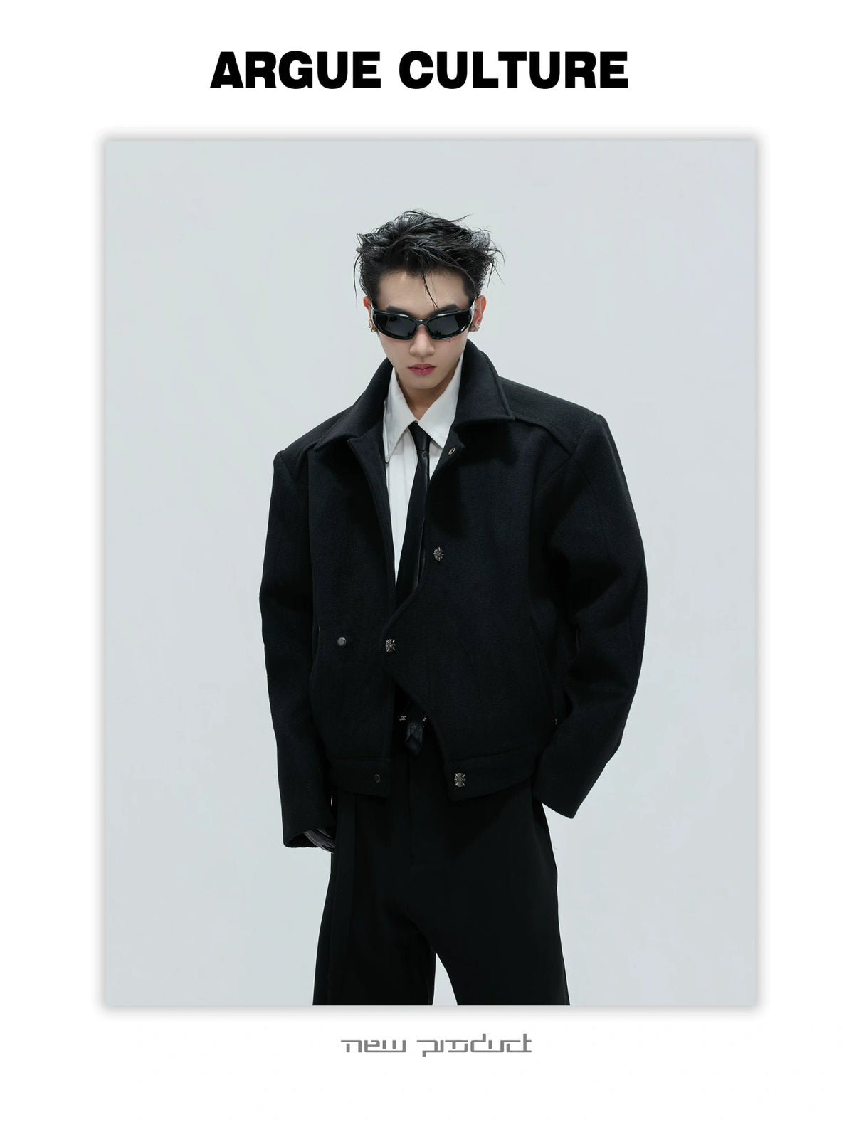 Asymmetric Wool-Alpaca Short Jacket | Black/Brown - description image 5