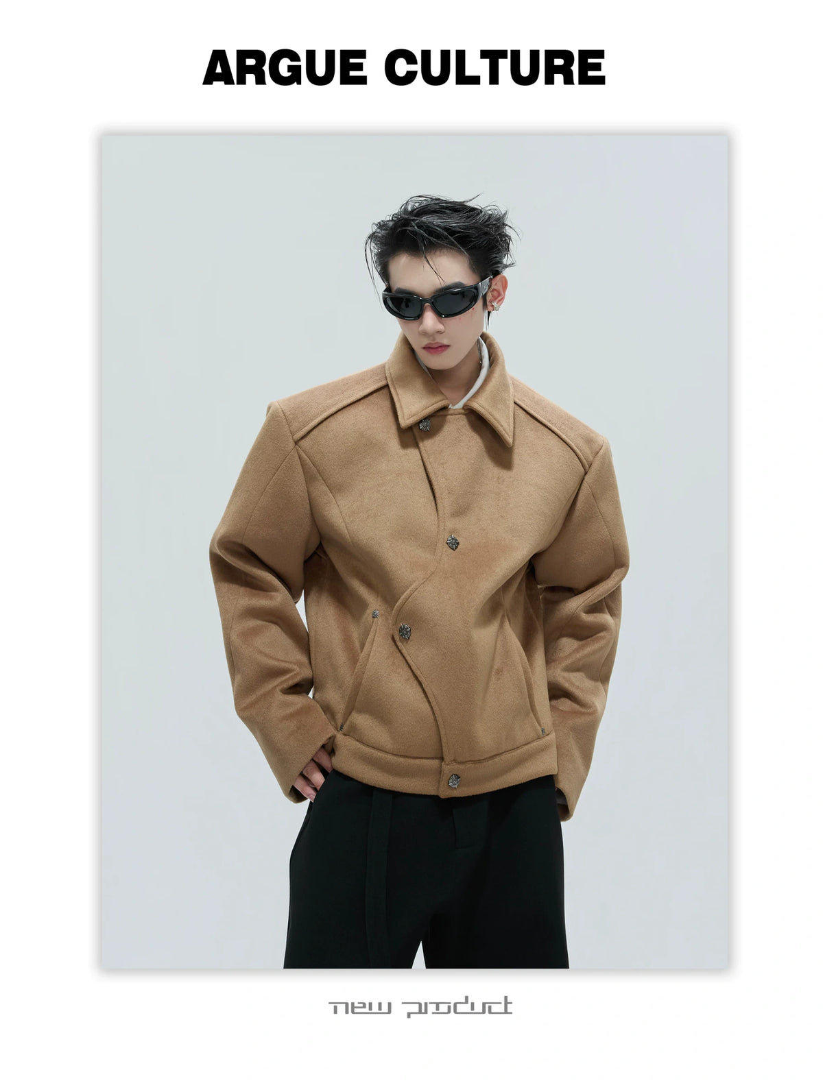 Asymmetric Wool-Alpaca Short Jacket | Black/Brown - description image 8