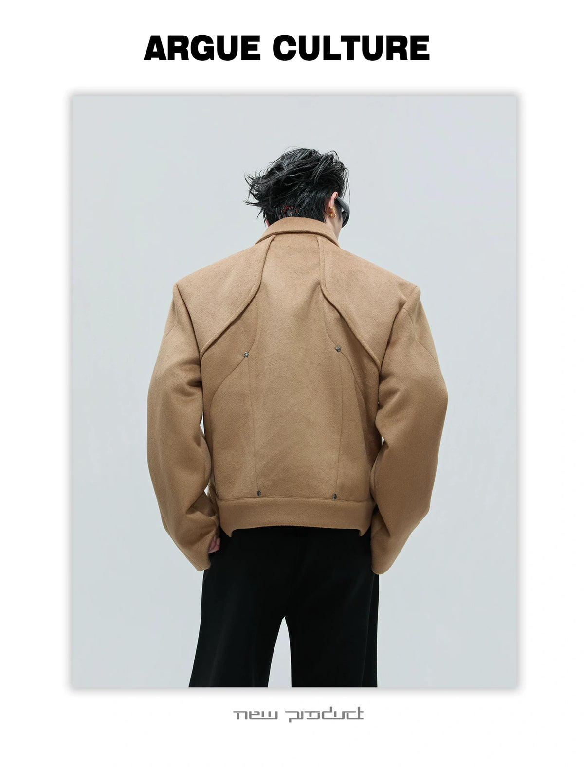 Asymmetric Wool-Alpaca Short Jacket | Black/Brown - description image 9