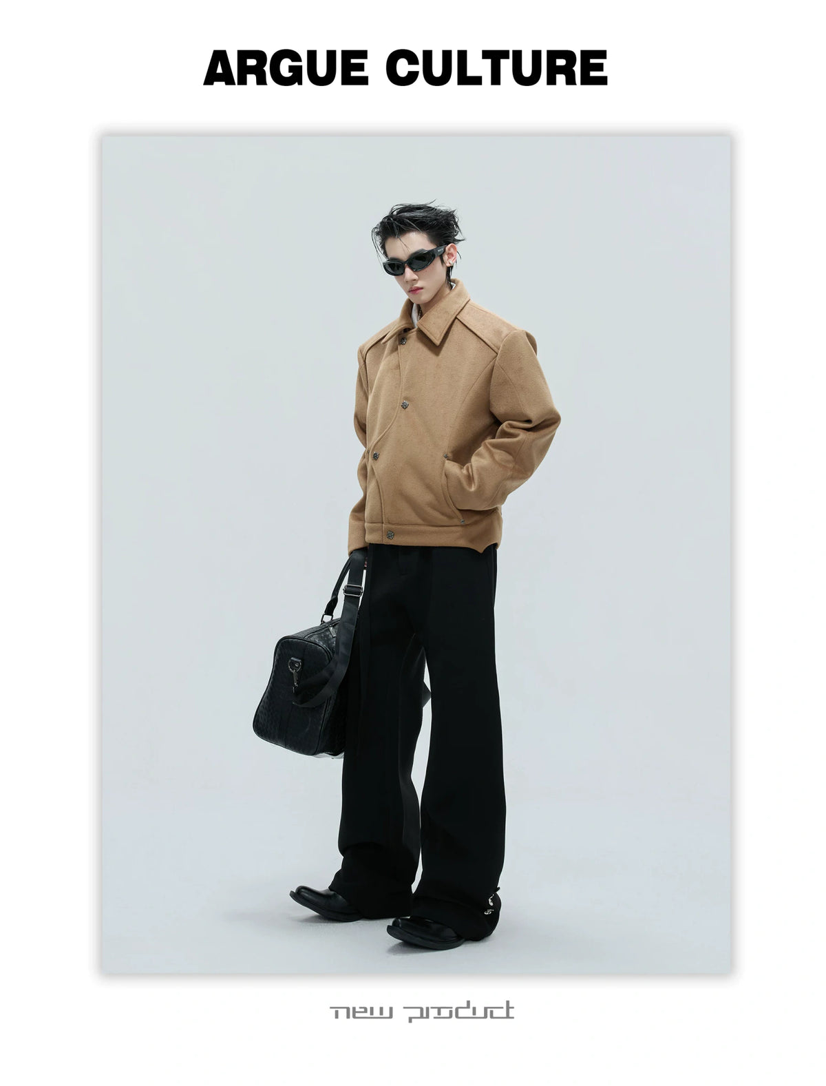 Asymmetric Wool-Alpaca Short Jacket | Black/Brown - description image 12