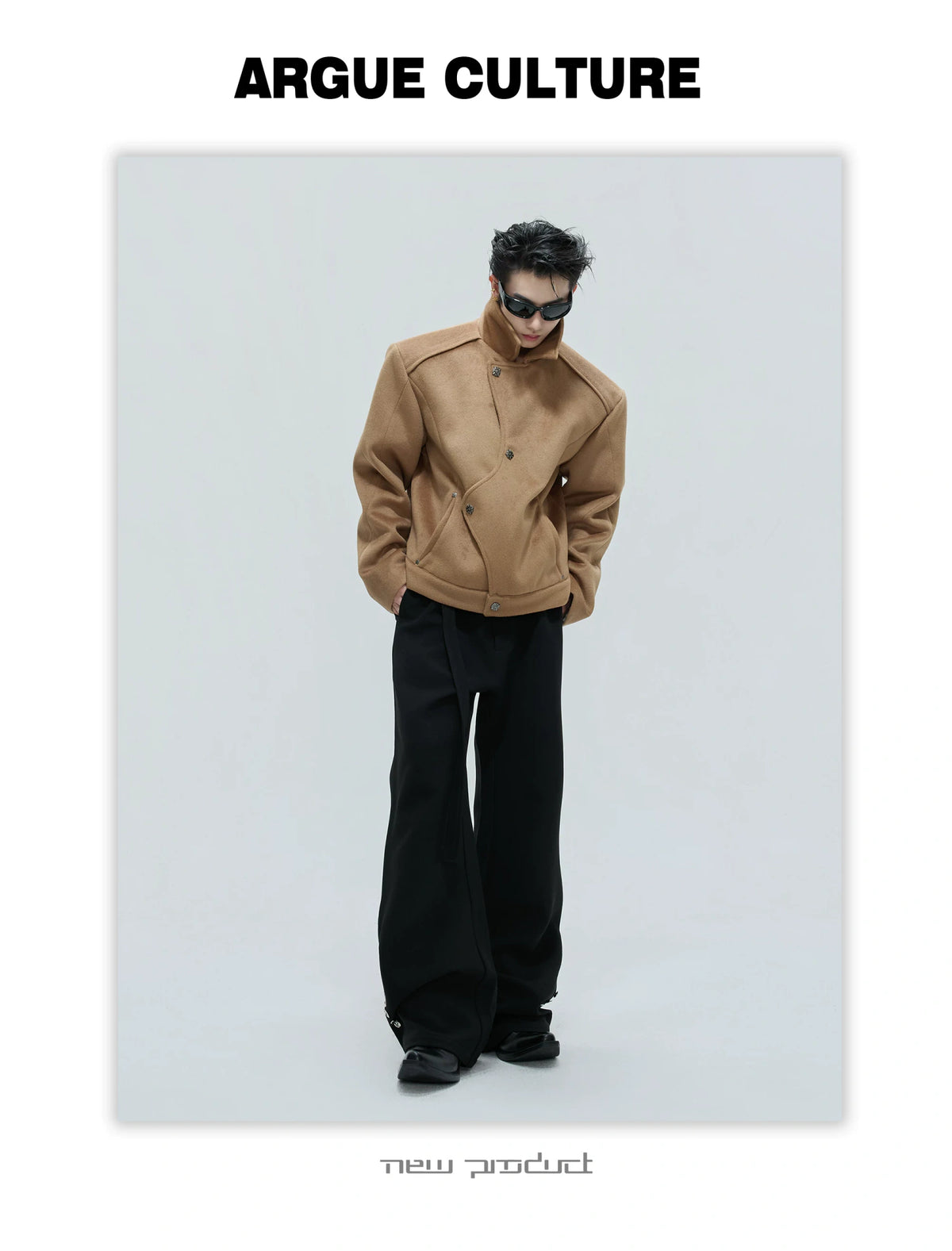 Asymmetric Wool-Alpaca Short Jacket | Black/Brown - description image 13