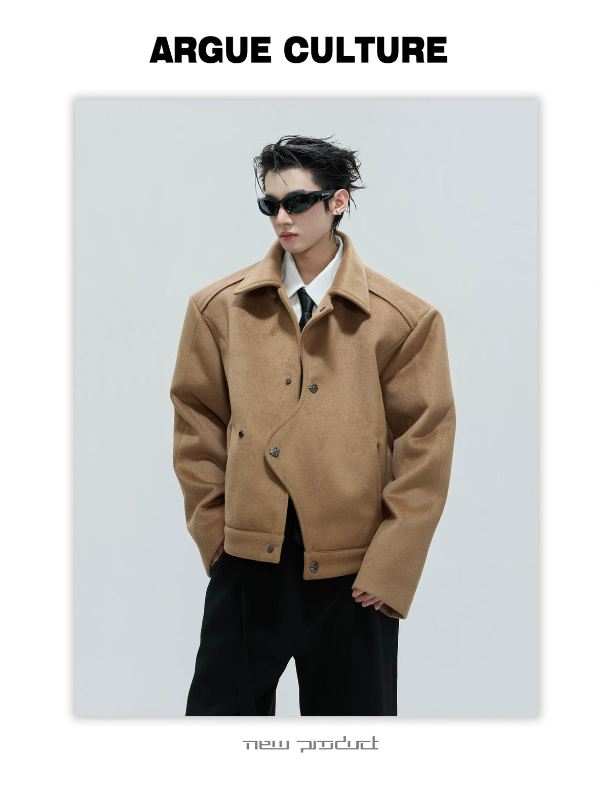 Asymmetric Wool-Alpaca Short Jacket | Black/Brown - description image 14