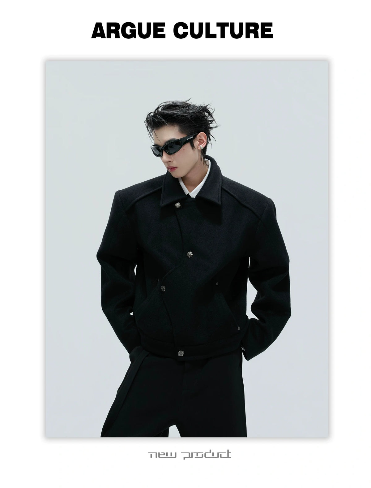 Asymmetric Wool-Alpaca Short Jacket | Black/Brown - description image 16