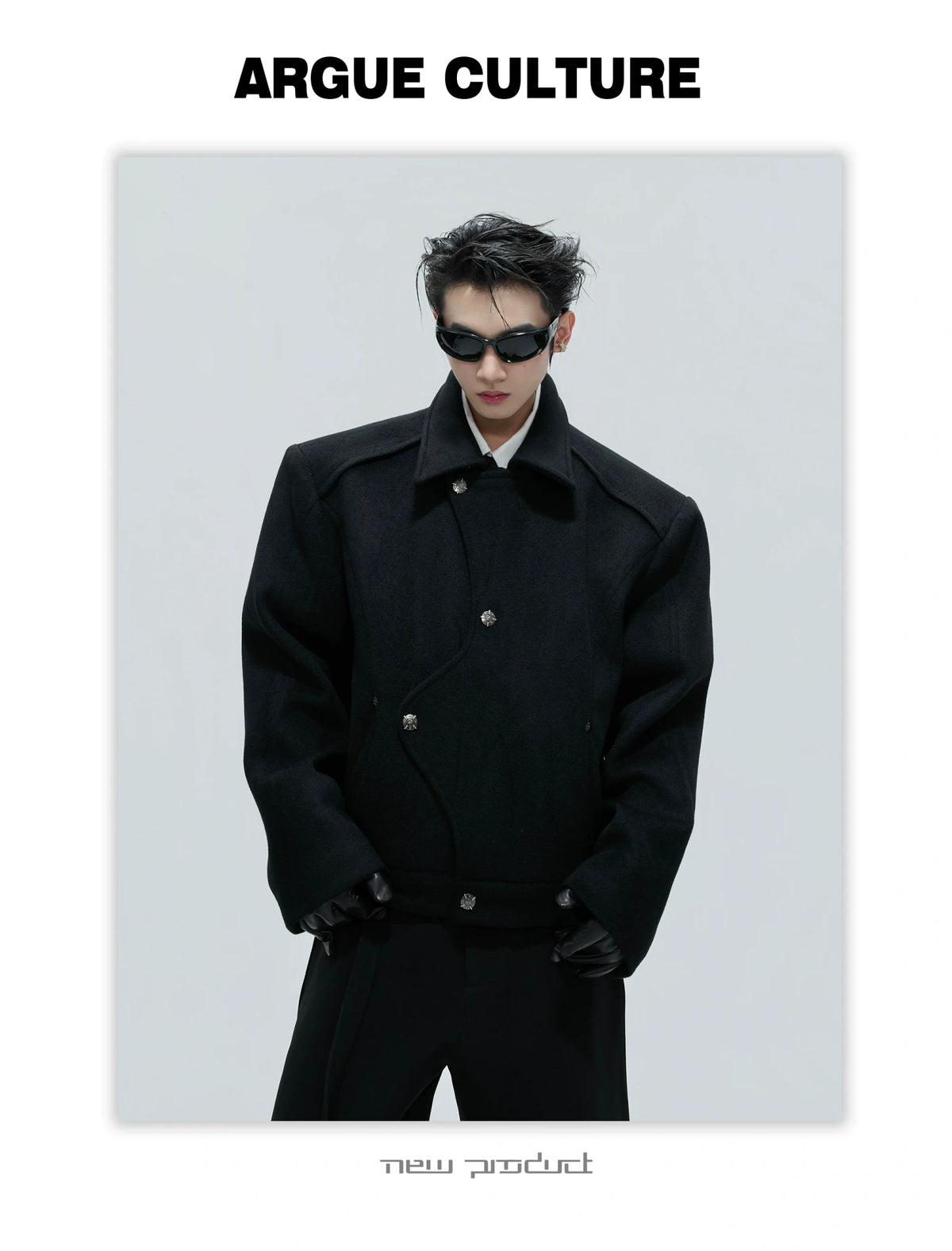 Asymmetric Wool-Alpaca Short Jacket | Black/Brown - description image 17