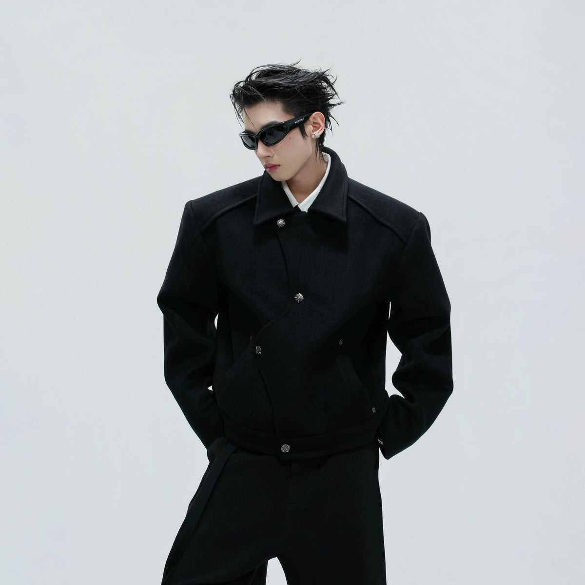 Asymmetric Wool-Alpaca Short Jacket | Black/Brown - main image 2