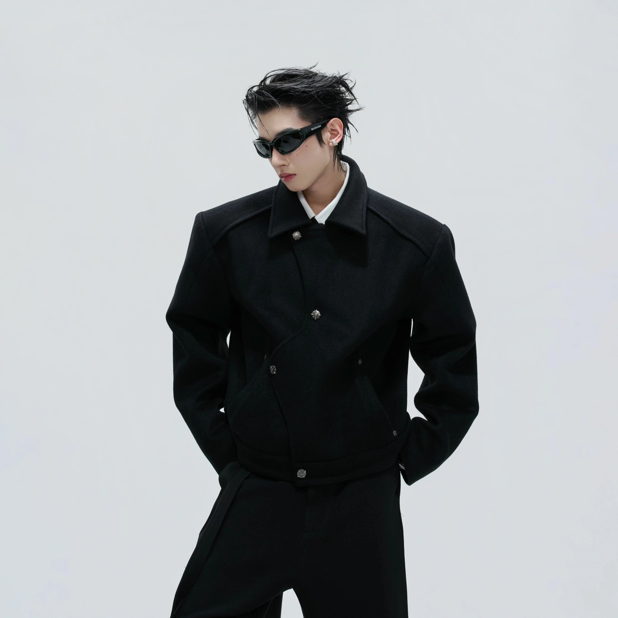 Asymmetric Wool-Alpaca Short Jacket | Black/Brown - main image 2