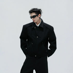 Asymmetric Wool-Alpaca Short Jacket | Black/Brown - main image 2