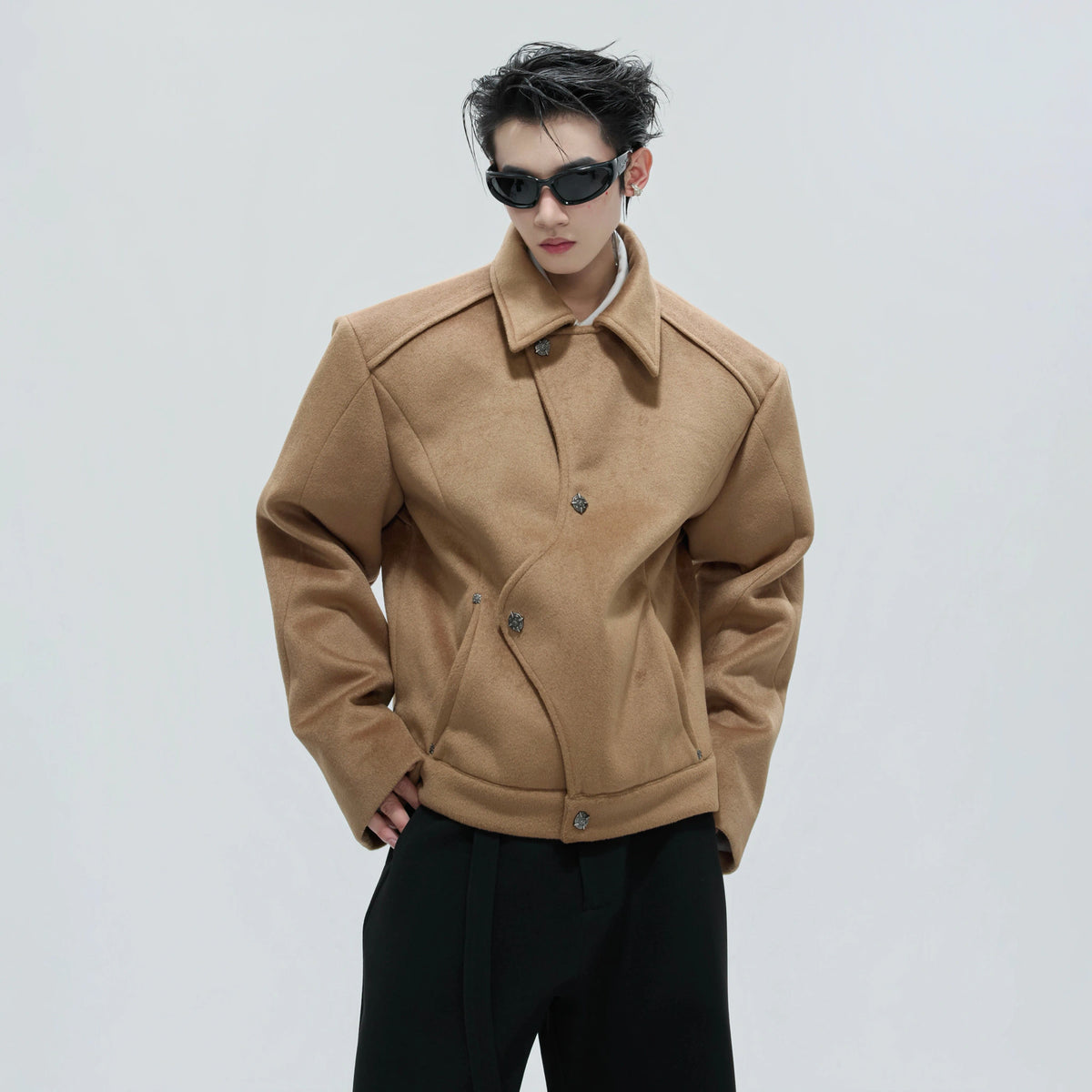 Asymmetric Wool-Alpaca Short Jacket | Black/Brown - main image 3
