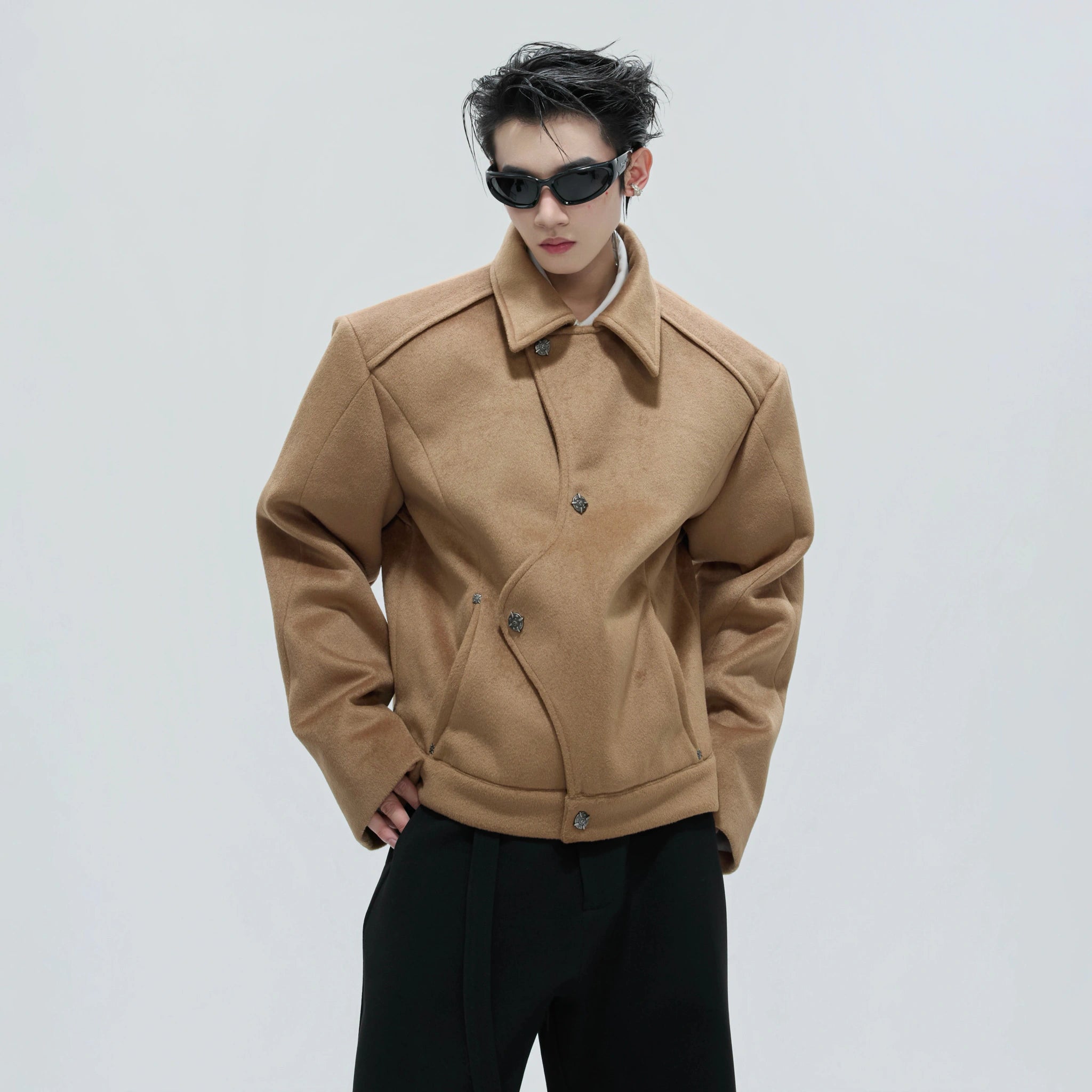 Asymmetric Wool-Alpaca Short Jacket | Black/Brown - main image 3