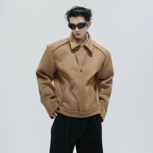 Asymmetric Wool-Alpaca Short Jacket | Black/Brown - main image 3