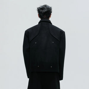 Asymmetric Wool-Alpaca Short Jacket | Black/Brown - main image 4