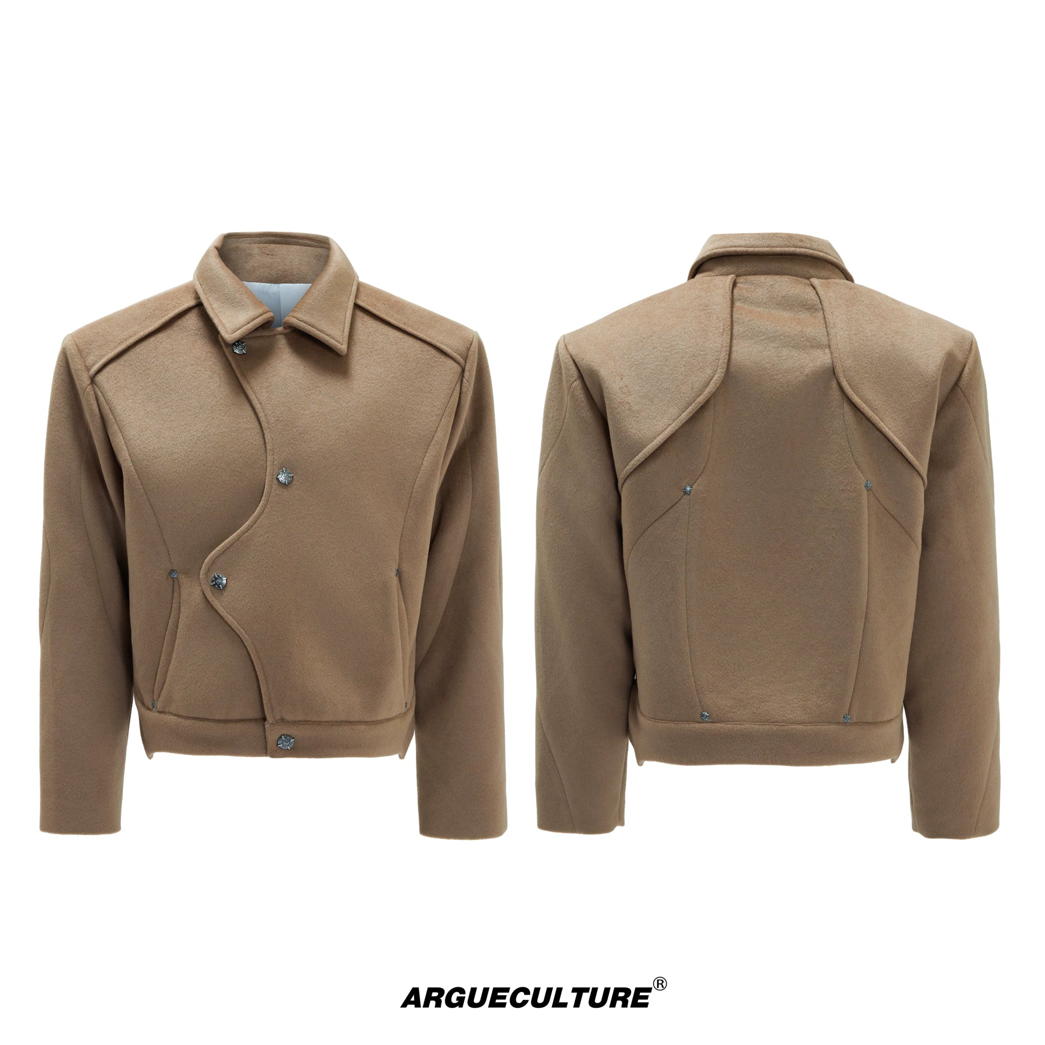 Asymmetric Wool-Alpaca Short Jacket | Black/Brown - Brown Jacket