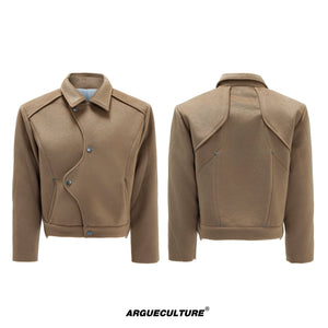 Asymmetric Wool-Alpaca Short Jacket | Black/Brown - Brown Jacket