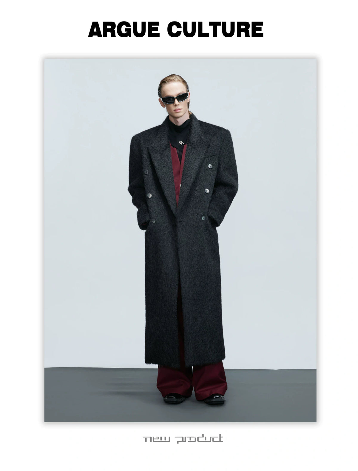 Longline Double-Breasted Alpaca Wool Blend Coat - description image 4