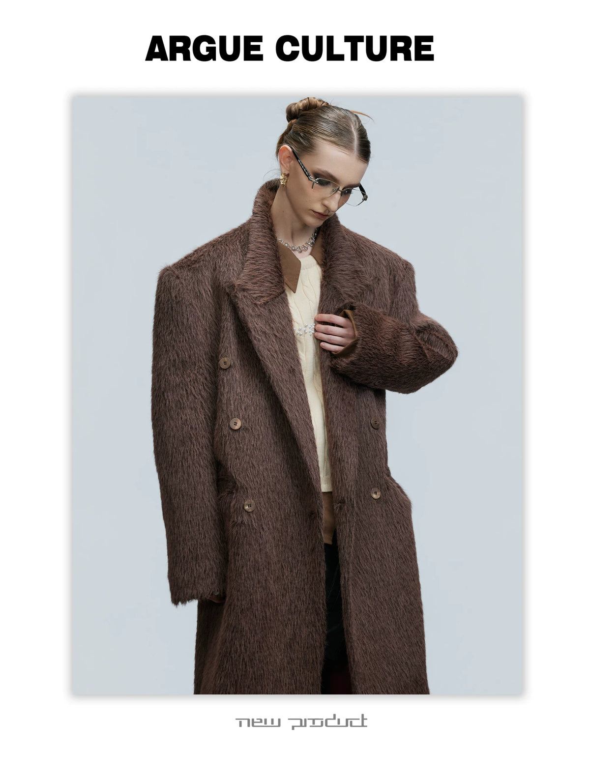 Longline Double-Breasted Alpaca Wool Blend Coat - description image 6
