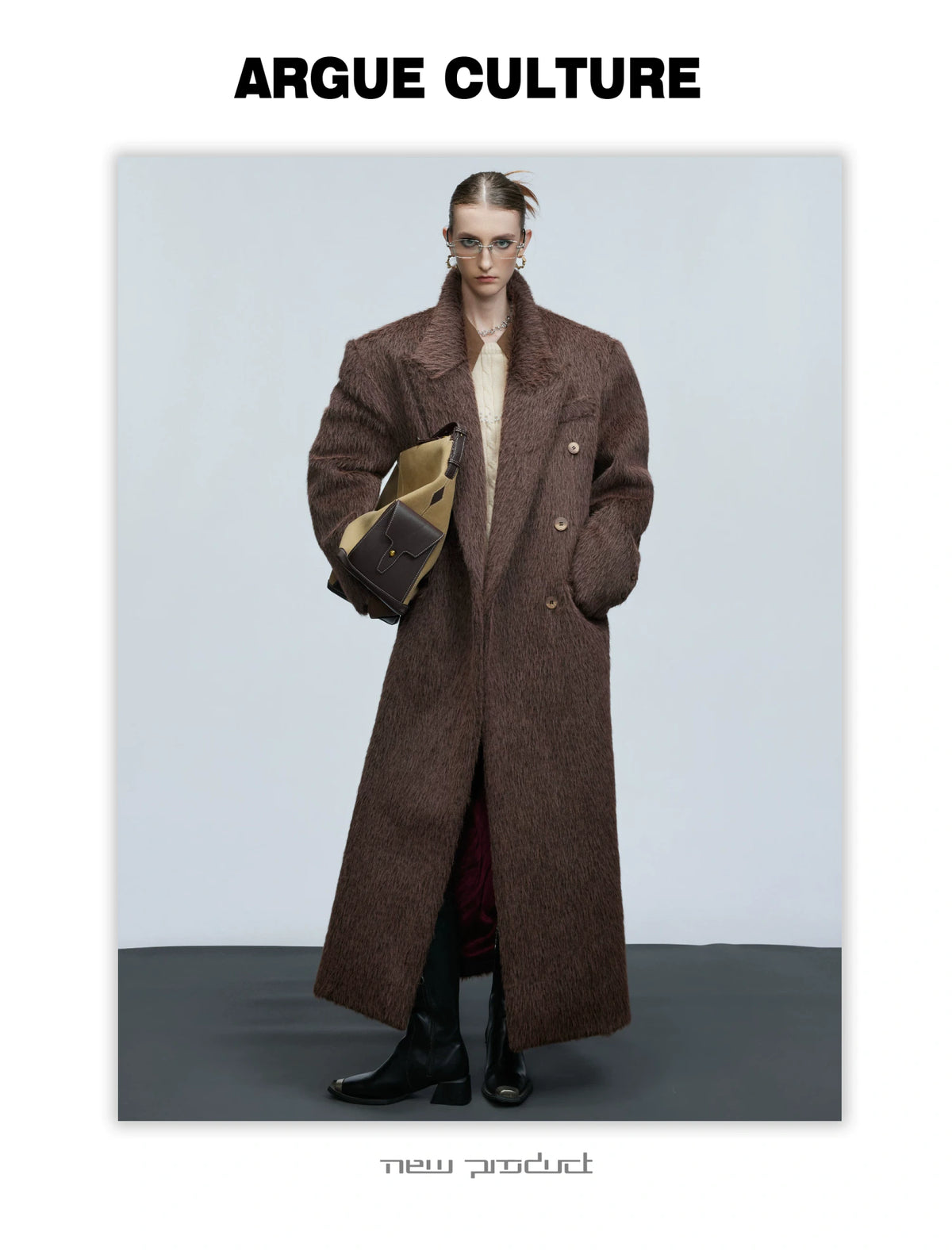 Longline Double-Breasted Alpaca Wool Blend Coat - description image 7