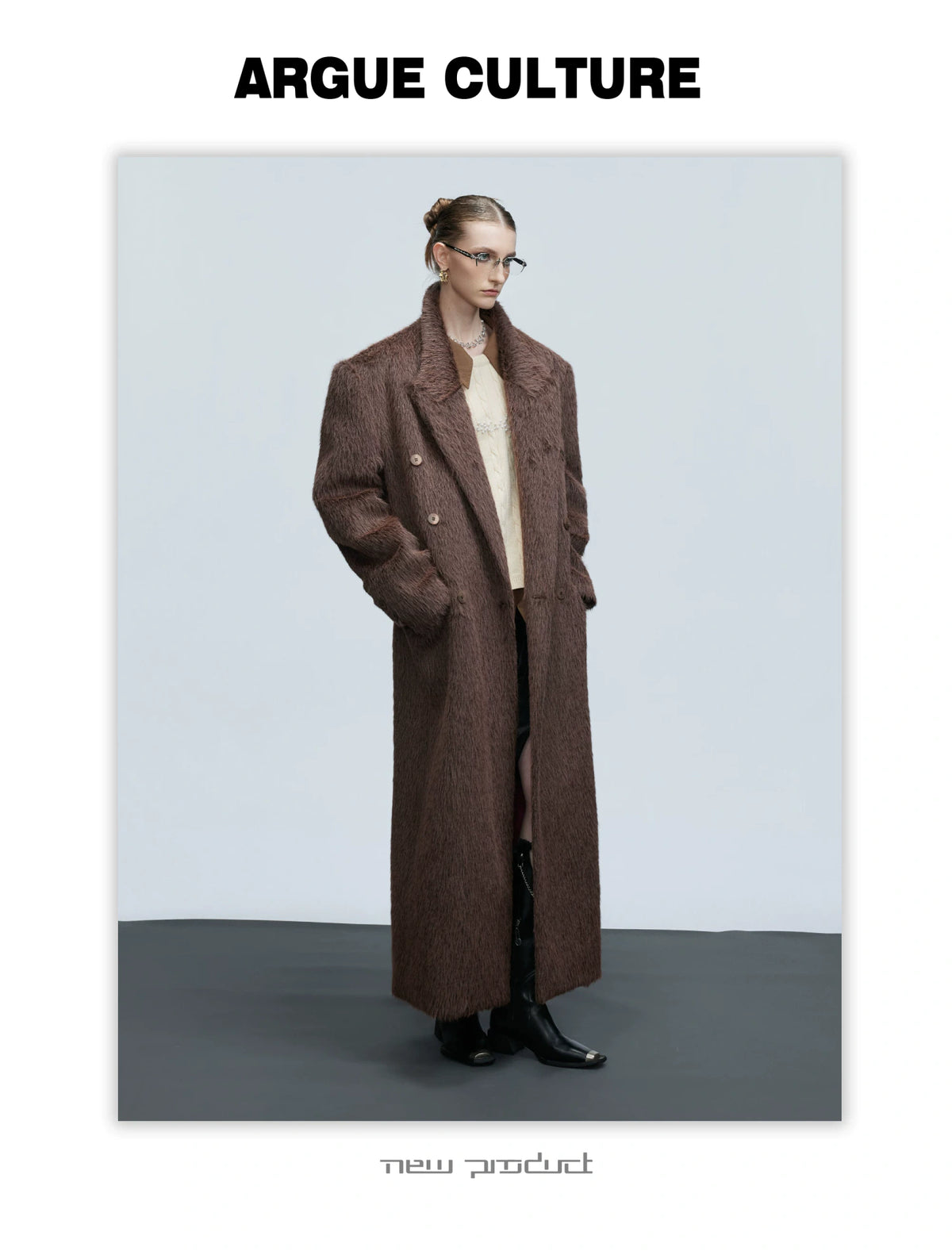 Longline Double-Breasted Alpaca Wool Blend Coat - description image 9