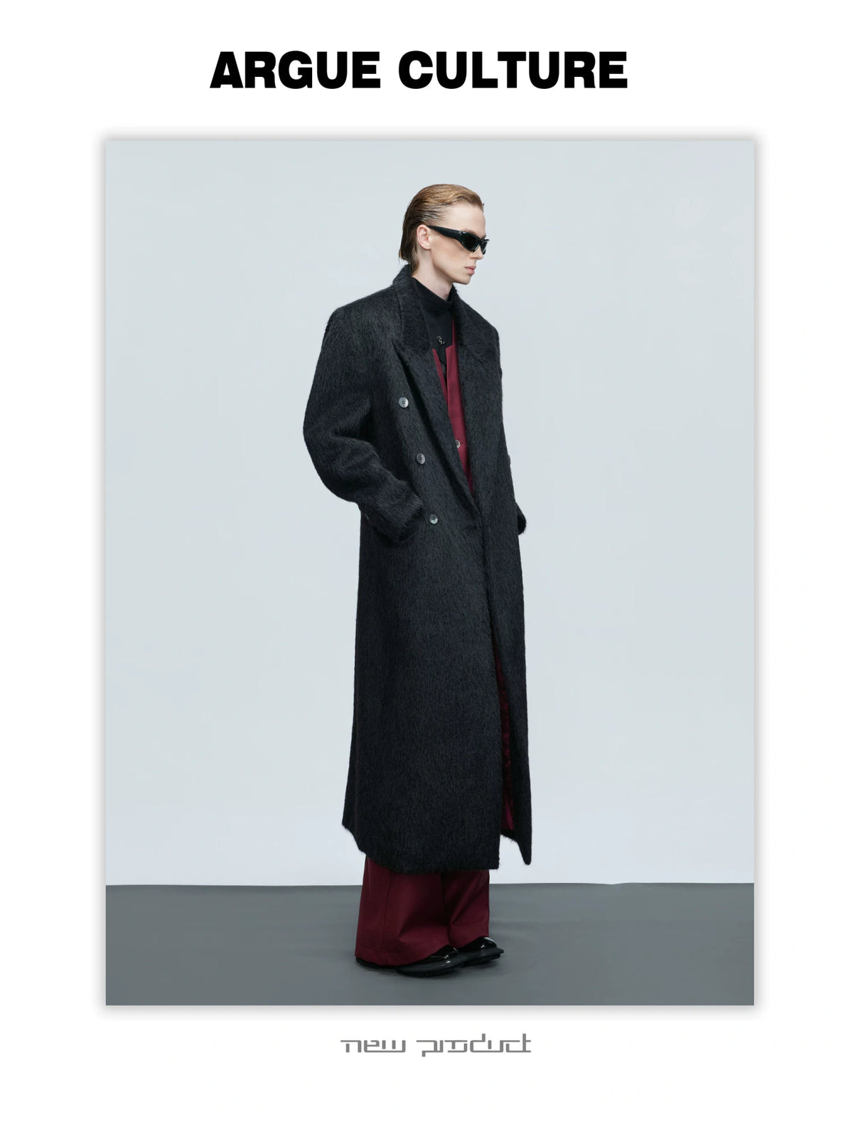 Longline Double-Breasted Alpaca Wool Blend Coat - description image 12