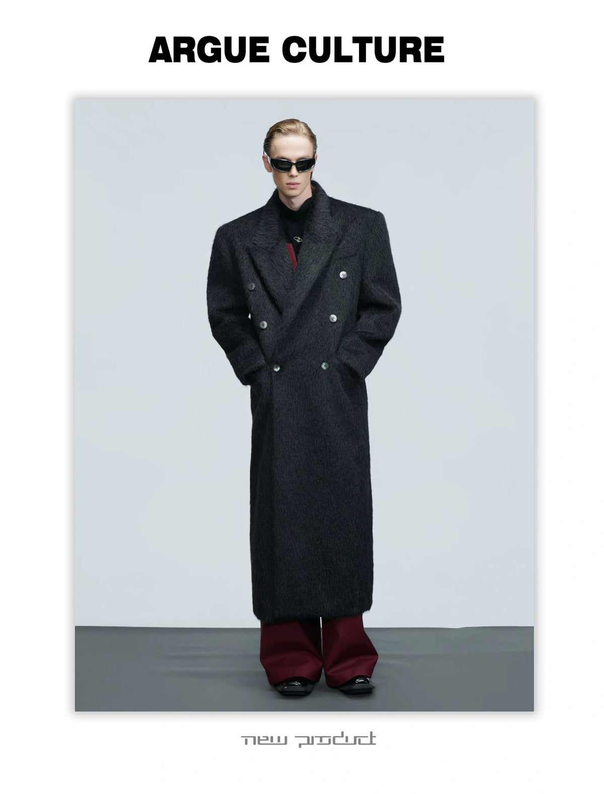 Longline Double-Breasted Alpaca Wool Blend Coat - description image 13