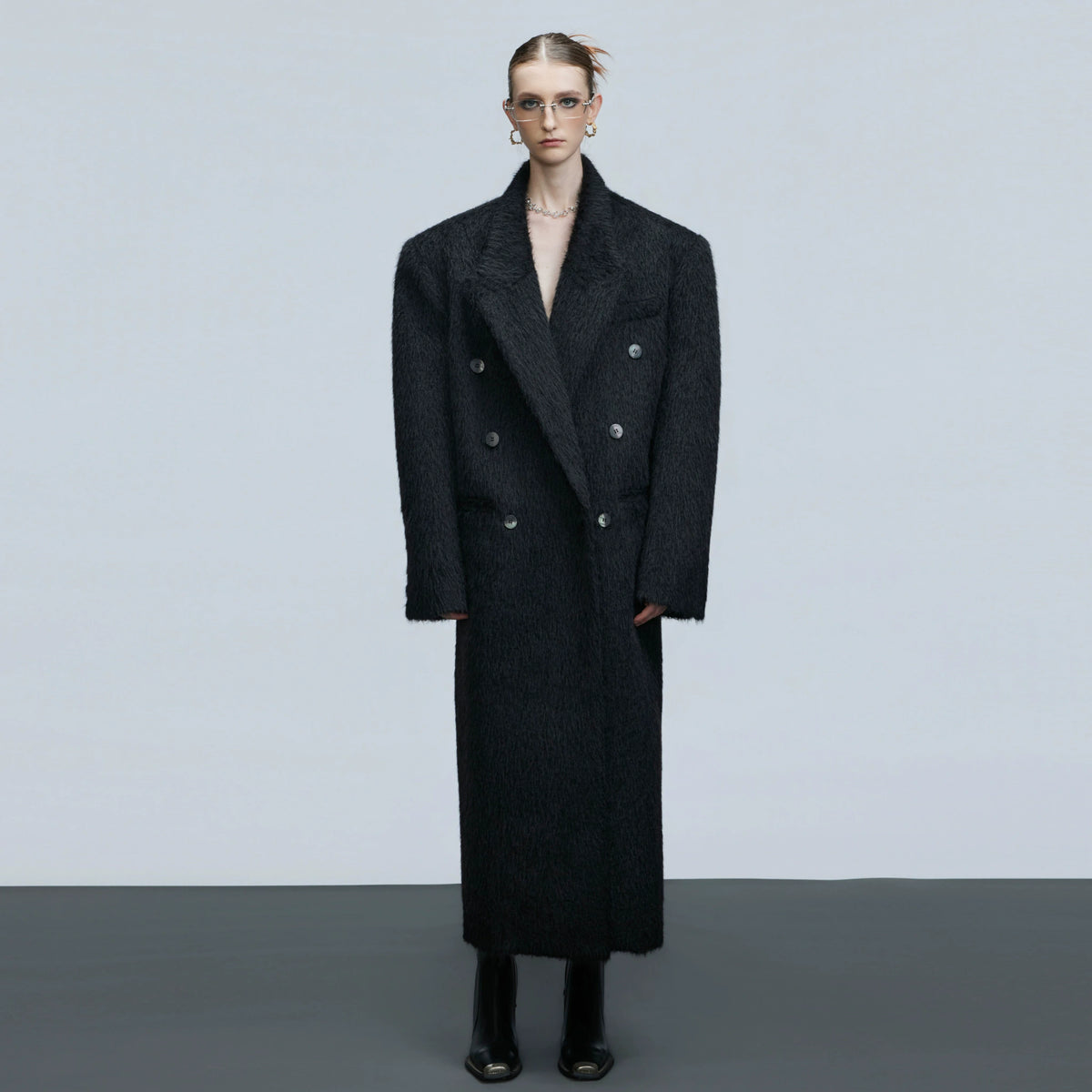 Longline Double-Breasted Alpaca Wool Blend Coat - main image 1