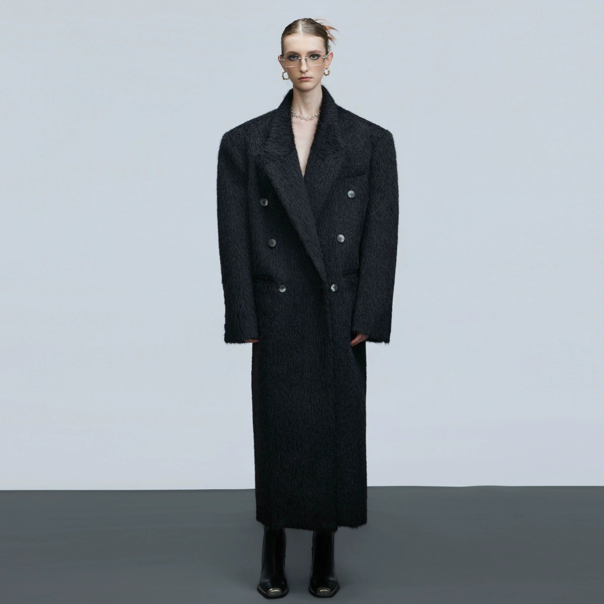 Longline Double-Breasted Alpaca Wool Blend Coat - main image 1