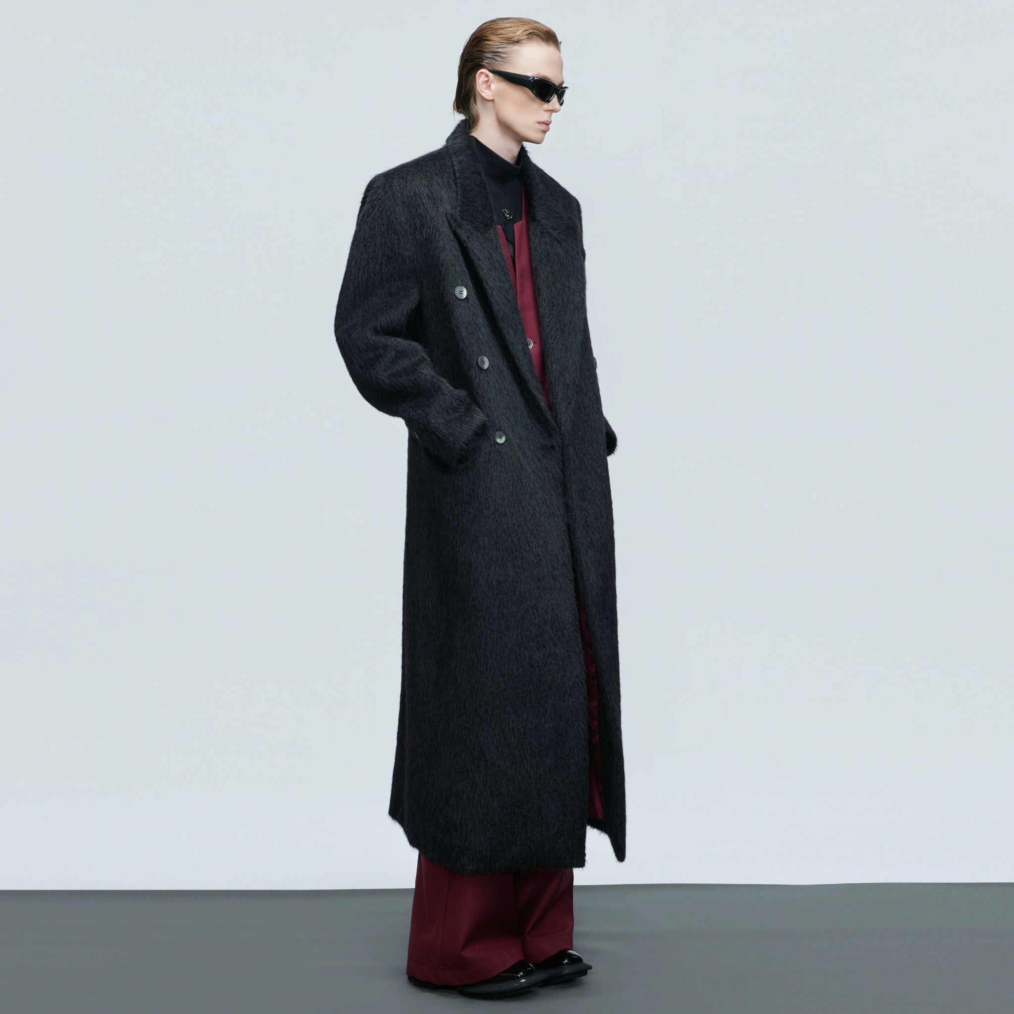 Longline Double-Breasted Alpaca Wool Blend Coat - main image 2