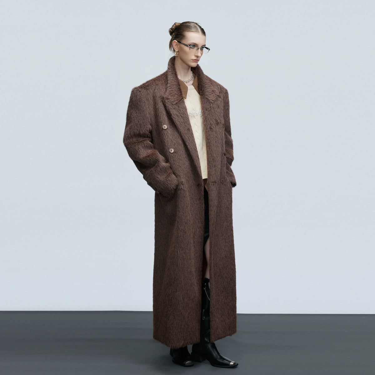 Longline Double-Breasted Alpaca Wool Blend Coat - main image 5