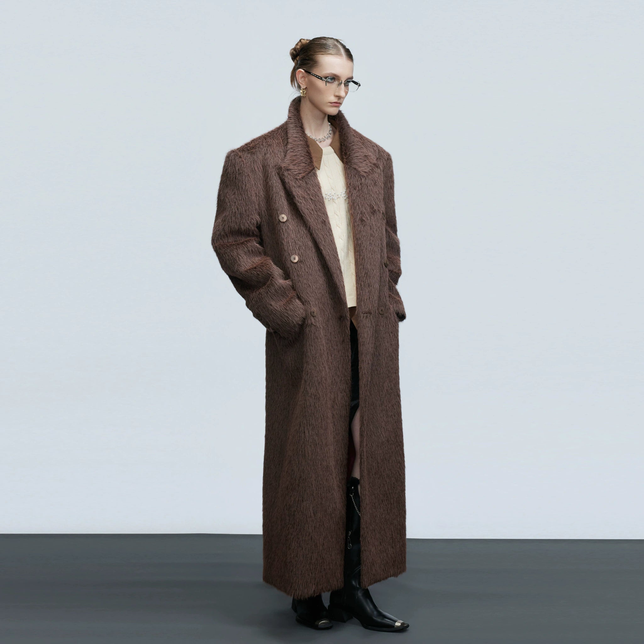 Longline Double-Breasted Alpaca Wool Blend Coat - main image 5