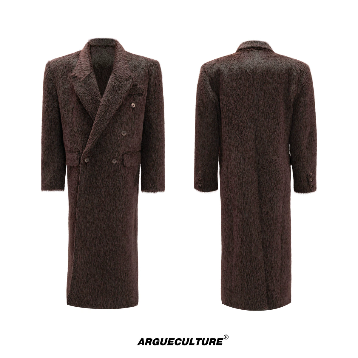 Longline Double-Breasted Alpaca Wool Blend Coat - Brown