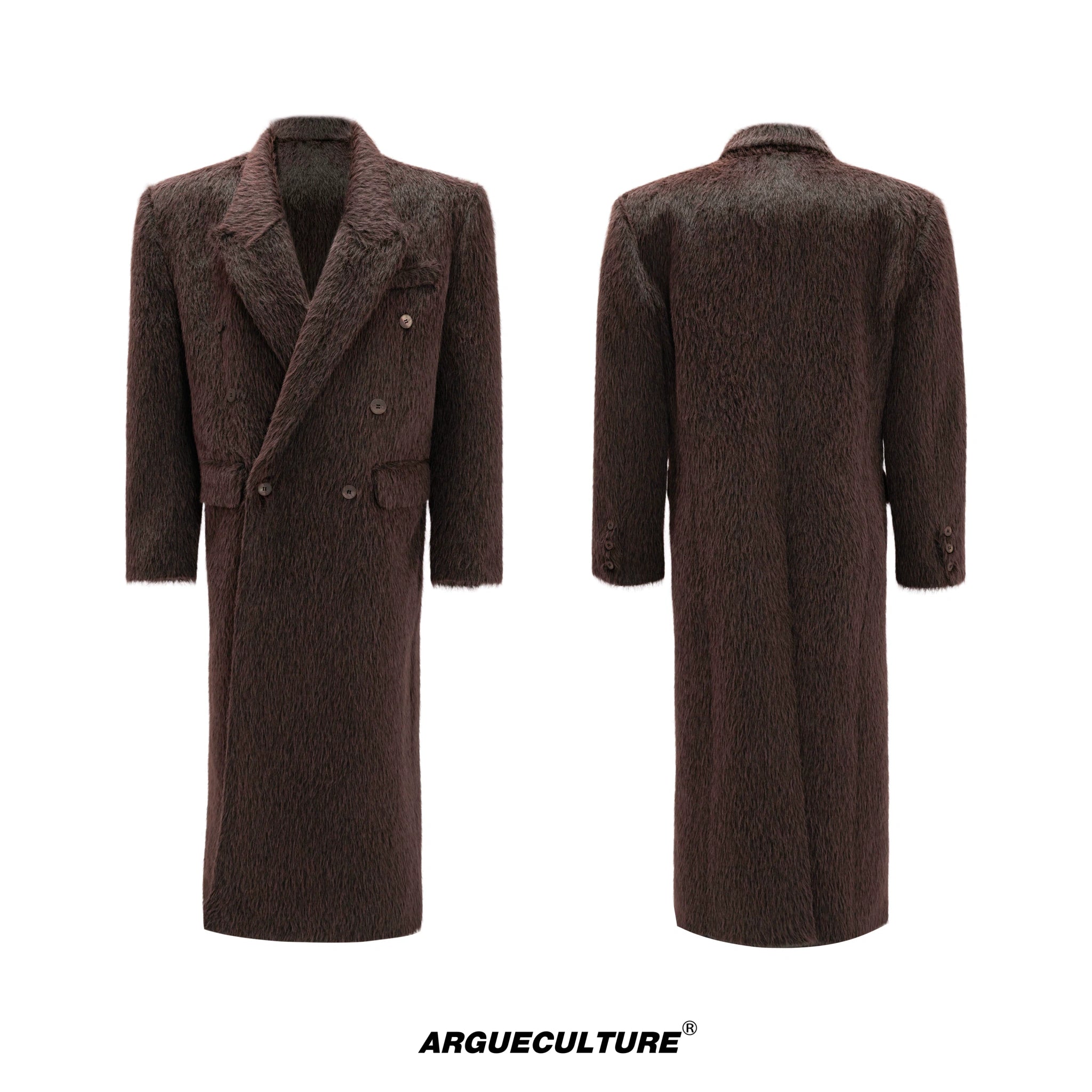 Longline Double-Breasted Alpaca Wool Blend Coat - Brown