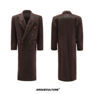 Longline Double-Breasted Alpaca Wool Blend Coat - Brown