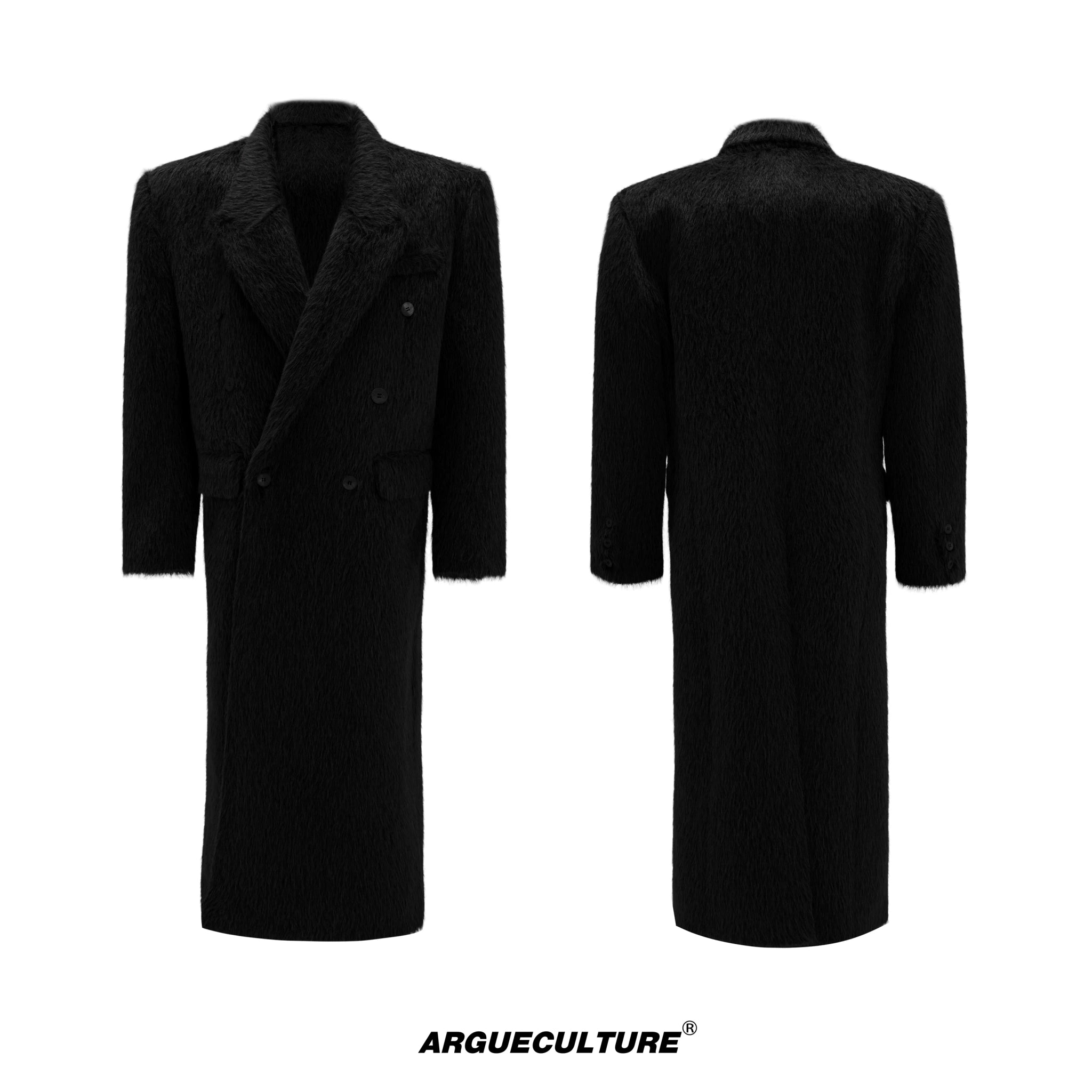 Longline Double-Breasted Alpaca Wool Blend Coat - Black