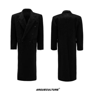 Longline Double-Breasted Alpaca Wool Blend Coat - Black