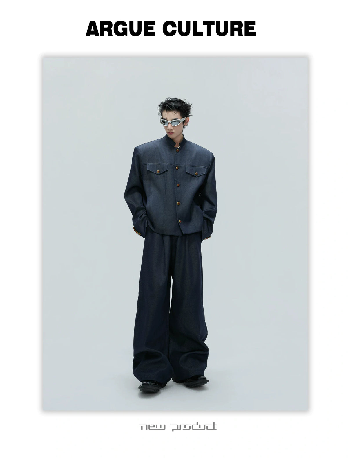 Cropped Stand-Collar Cotton-Wool Jacket Set - description image 2