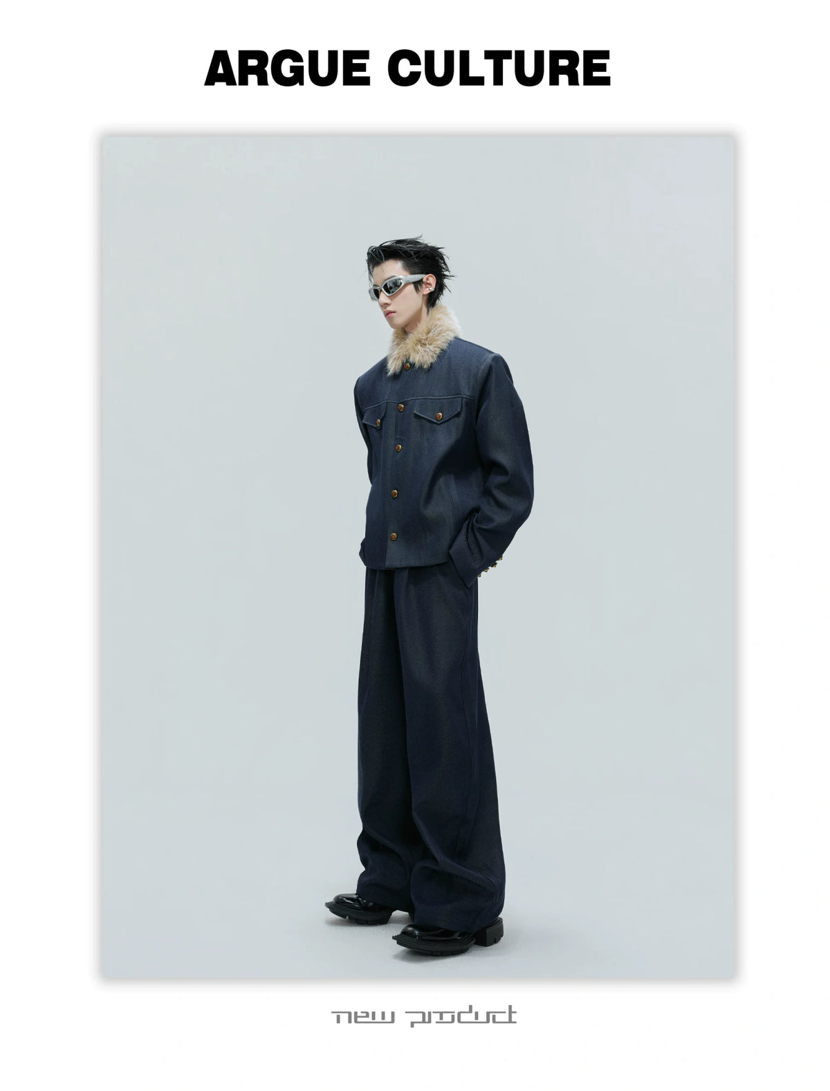 Cropped Stand-Collar Cotton-Wool Jacket Set - description image 3