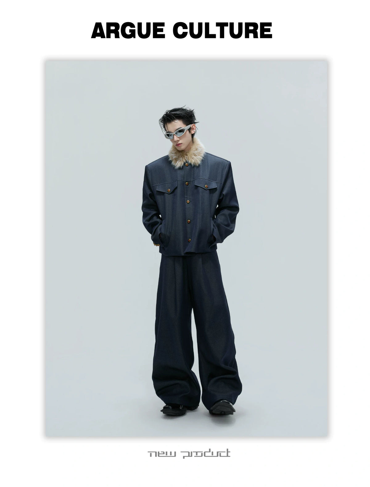 Cropped Stand-Collar Cotton-Wool Jacket Set - description image 4