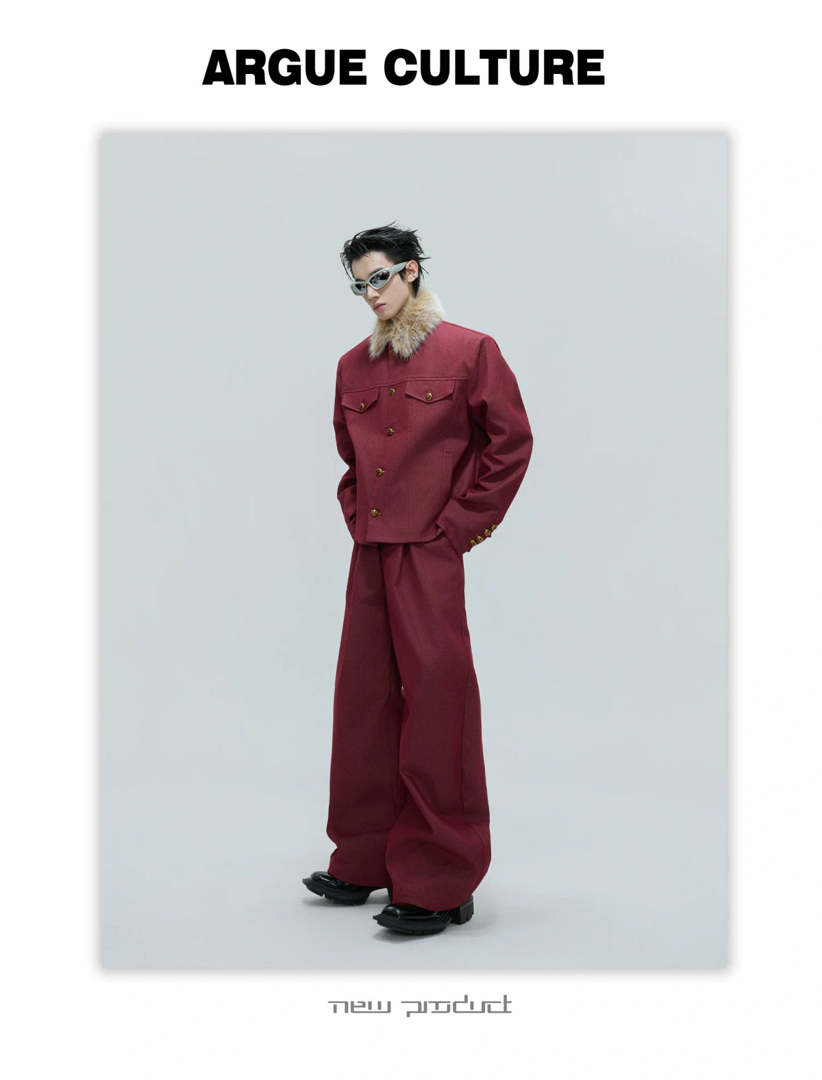 Cropped Stand-Collar Cotton-Wool Jacket Set - description image 6